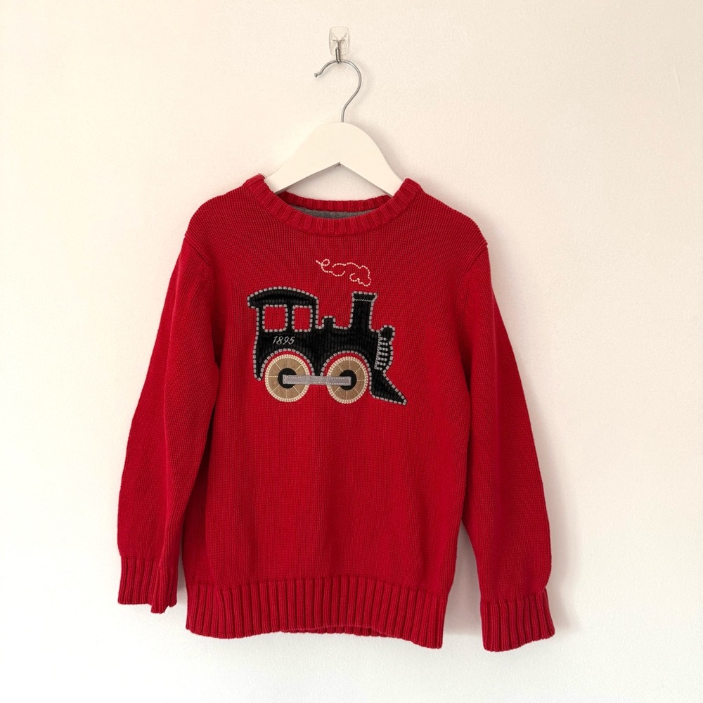 Red OshKosh Knit Sweater with Train Design size 5